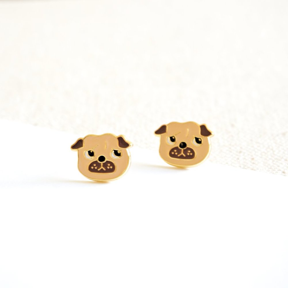 Handcrafted Pug Enamel Stud Earrings